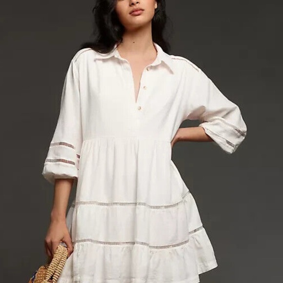 Maeve Cream Bettina Tiered Shirt Dress NWT L - Picture 1 of 7